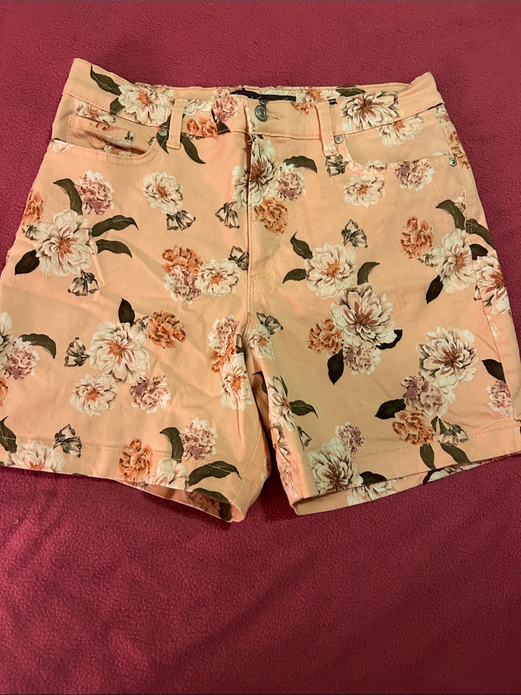 Gloria Vanderbilt Peach Floral Cotton Blend Shorts